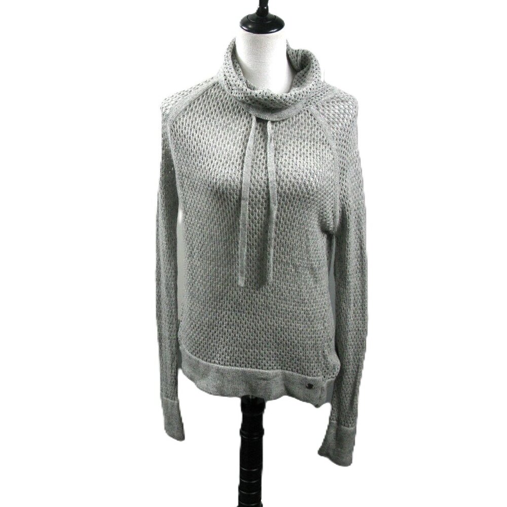 Prana Gray Open Knit Cowl Neck Sweater Size Small